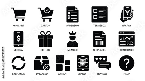 Collection of ecommerce icons for online shopping and retail services