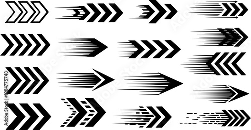 Set of racing chevron arrows and speed lines graphic elements
