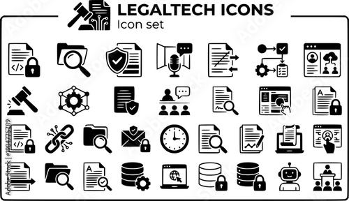 LegalTech Icon Set Smart Contract E-Discovery Privilege Review Deposition Redlining Compliance Workflow SaaS UI Legal Vector Illustration