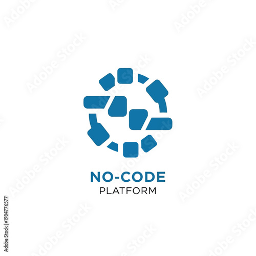 Blue geometric block circle emblem for enterprise nocode platform software solutions.