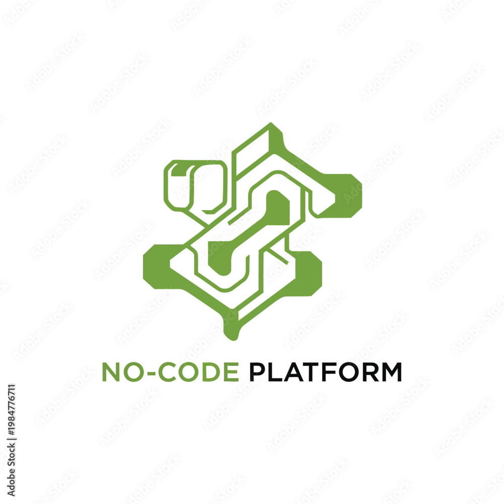 Fototapeta premium No-code platform vector illustration. green outline isometric cube and sphere connection.