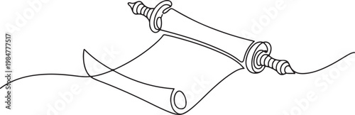 Ancient blank paper scroll with decorative handles drawn in a minimalist.one line drawing vector illustration