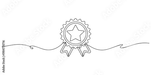 Continuous line art illustration of a minimalist award badge with a star emblem. concept of quality, Star Award Seal continuous one line drawing, Award star badge, success, and recognition Vector, pro