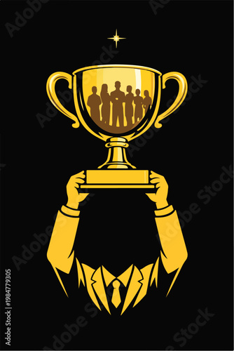 Business Achievement Recognition Concept with Team Contribution Reflected in Corporate Success Award Illustration