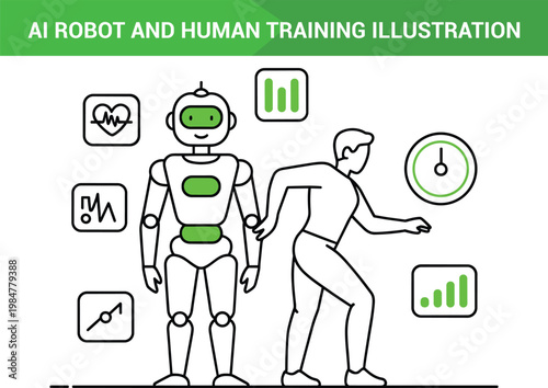 A robot and human working together in a collaborative training session Vector