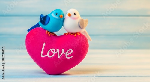 Two birds perched on a heart symbolizing love and affection illustration