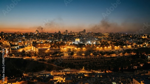Majestic Cityscape of Jerusalem at Twilight with Glowing Lights