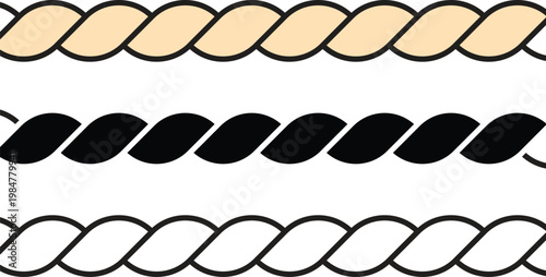 Rope design elements collection twisted cord, knots, borders vector set Illustration.