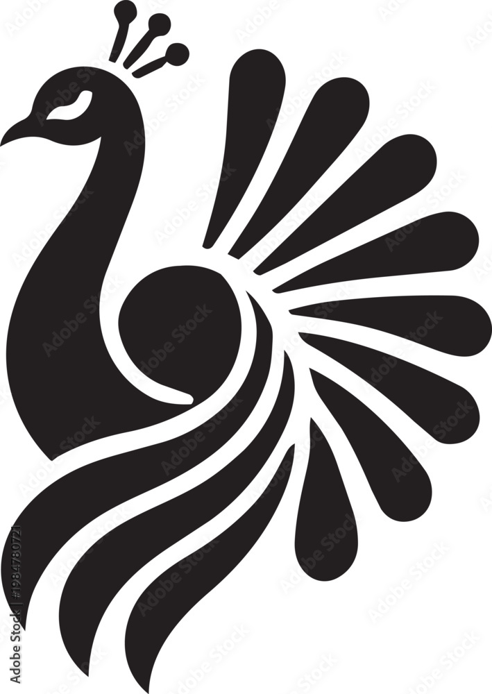Obraz premium Black Peacock Bird Icon Silhouette Design.
