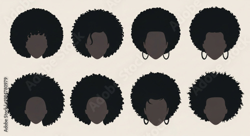 Stylized Afro Silhouette Head Portrait Variations.