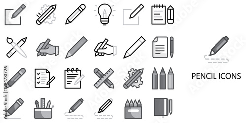 Pencil simple concept 24 Grew color icons set .Vector illustration.