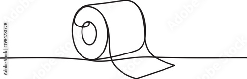 Single continuous line drawing of a toilet paper roll, illustrated with one unbroken black line in a minimalist.one line drawing vector illustration