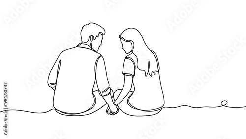 Continuous One Line Drawing Couple Sitting Together Vector_26