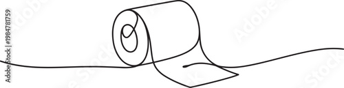 Single continuous line drawing of a toilet paper roll, illustrated with one unbroken black line in a minimalist.one line drawing vector illustration