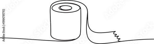 Single continuous line drawing of a toilet paper roll, illustrated with one unbroken black line in a minimalist.one line drawing vector illustration