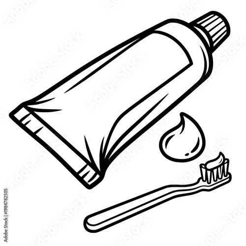 toothpaste tube with toothbrush and paste line drawing illustration vector clipart black and white