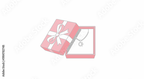Beautiful delicate chain necklace with sparkling pendant presented inside an open decorative gift box tied with a festive bow symbolizing surprise and precious moments perfect for celebratory