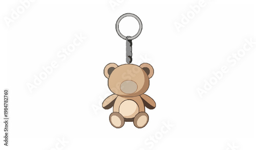 Cute teddy bear keychain beige plush toy accessory vector illustration