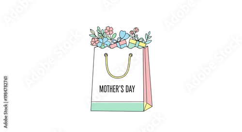 Celebrate mothers with a delightful gift bag filled with vibrant floral arrangements and wrapped presents perfect for expressing love and appreciation on special occasions and family gatherings
