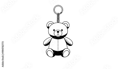 Beige teddy bear keychain plush toy accessory minimal vector illustration