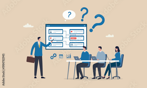 Prioritize, stylized project management software or planner concept, businessman project manager prioritize tasks