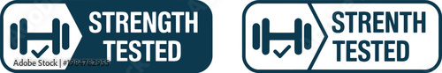 Strength Tested Label Icons with Dumbbell Symbol for Product Quality Assurance and Certification