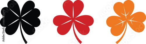 Three clover variations black, red and orange a symbol of luck and nature