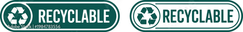 Green recyclable label icons with recycling symbol for eco-friendly packaging and sustainability design