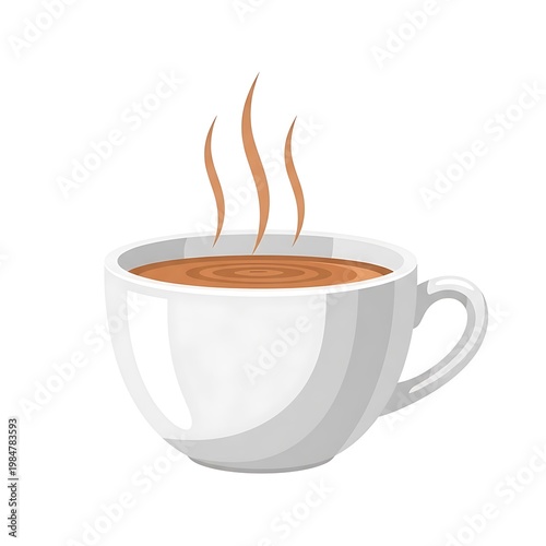 White cup with hot coffee and rising steam 1