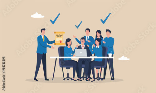 Job or candidate to join, welcome opportunity concept, businessman hand offer office desk job