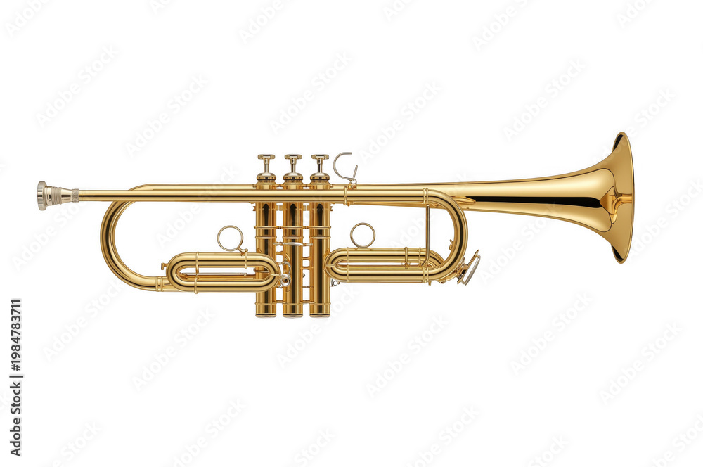 Obraz premium Gold brass trumpet musical instrument isolated