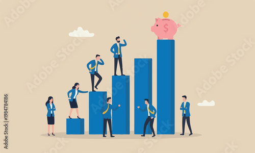  Business competitio, achievement concept, business people compete performance graph with winner