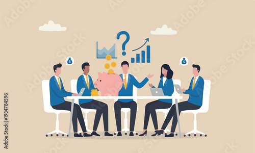 Stock market bank illustration is modern, flat design with clean lines and minimal shading like miracle concept, businessman investment wizard using magic wand to make stock price rising up