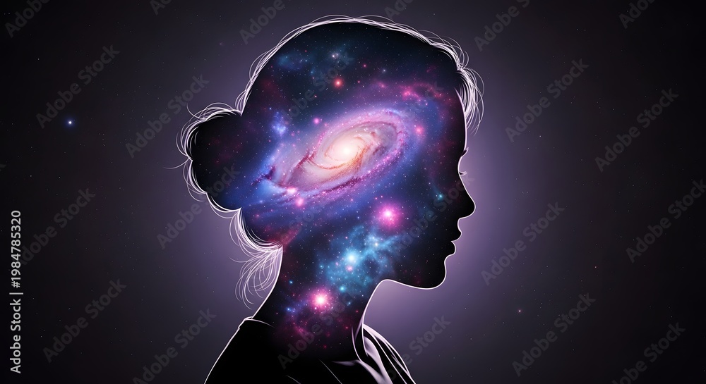 Obraz premium Galaxy Inside Female Mind – Surreal Mental Health Awareness Illustration
