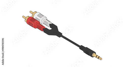 3.5mm stereo jack to dual RCA cable adapter, audio connection technology vector illustration