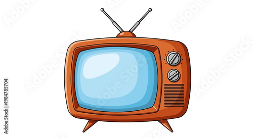 Vintage retro TV set vector illustration with antennae and dials