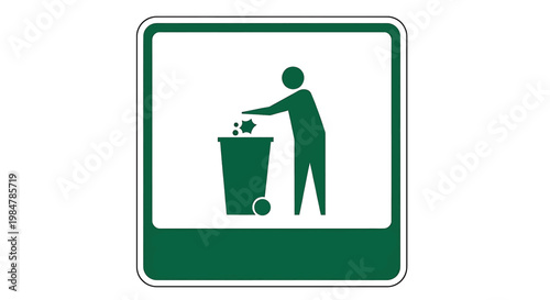 Person throwing trash into a green recycling bin, clean environment sign vector illustration