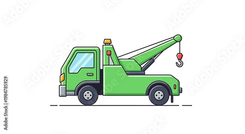 green tow truck with crane vector illustration
