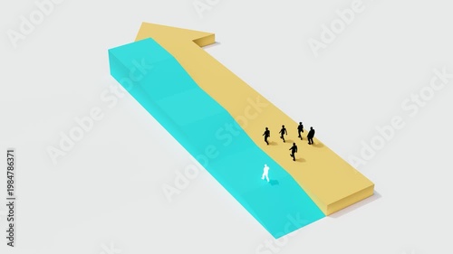 Concept of business direction and decision making showing group following upward path while individual takes different route, leadership, strategy, and success planning metaphor