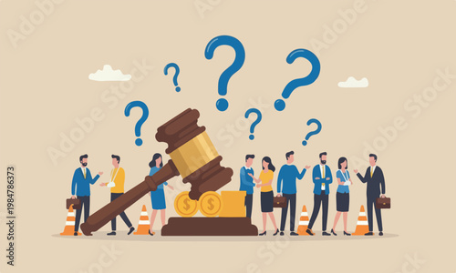 Workers, employee injured benefit, legal or law to compensate payment concept, justice gavel with dollar money symbol and accident pylons