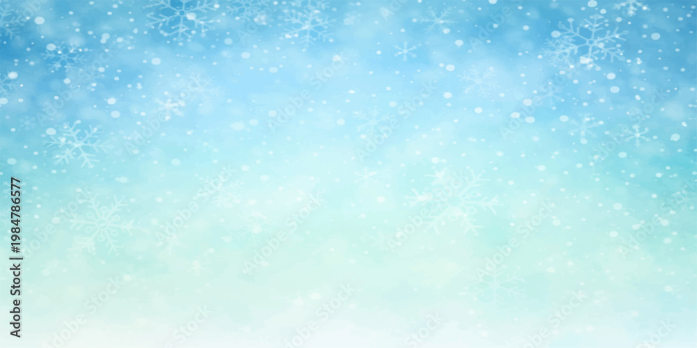 Naklejka premium Blue Christmas abstract winter background with snowflakes, holiday snow and icy festive sky design