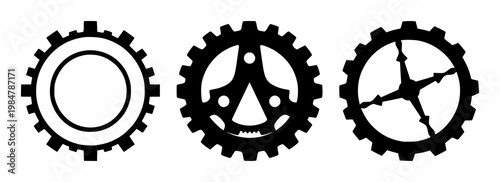 Gear wheel set with solid black icon on white background featuring algorithm optimization, gear mechanics, technical illustration with vector and design