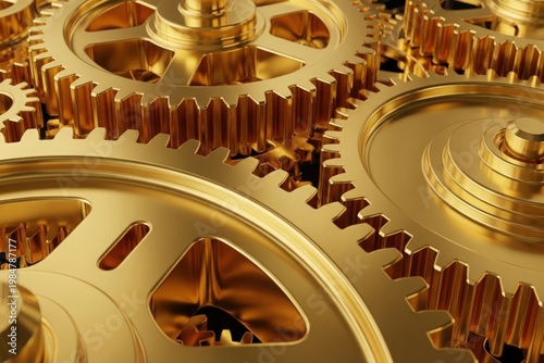 Golden Gears and Cogs Machinery Closeup