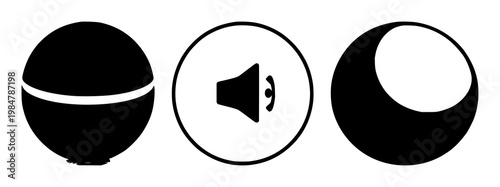Virtual assistant voice orb set with solid black icon and white background featuring assistant, voice, orb with black icon and white background