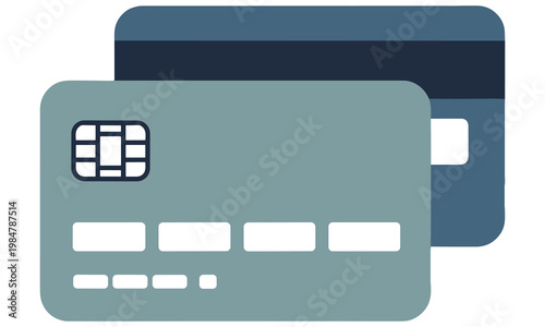 Two blue credit cards with chip and magnetic stripe on white background