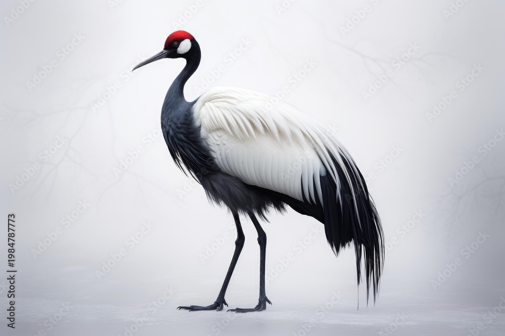 Fototapeta premium Red crowned crane, a graceful bird, standing elegantly against a softly blurred background