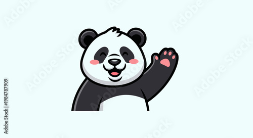 Cartoon panda character waving hello with friendly expression and open gesture