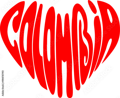  illustration of the word “Colombia” arranged in a heart shape.