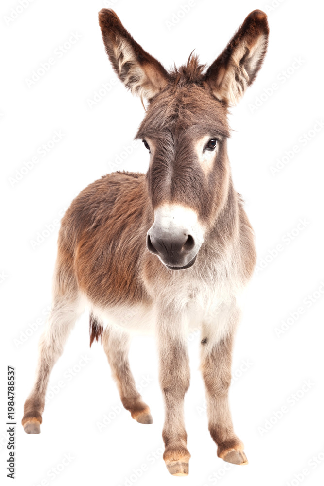 Fototapeta premium Adorable Donkey Standing on White Background