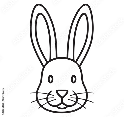 Cute cartoon rabbit face with long ears and whiskers on white background